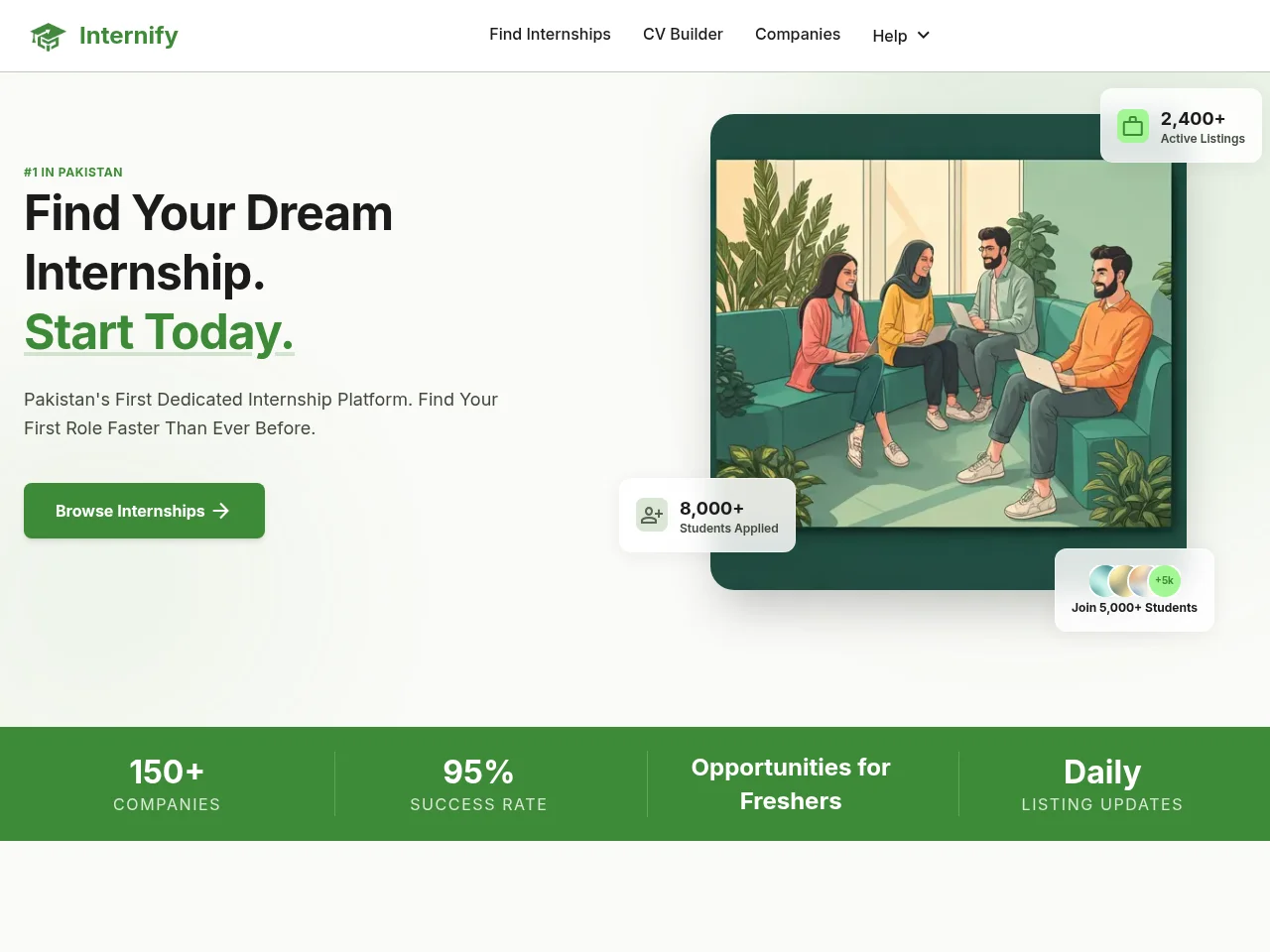 Internify job board platform screenshot showing job search interface