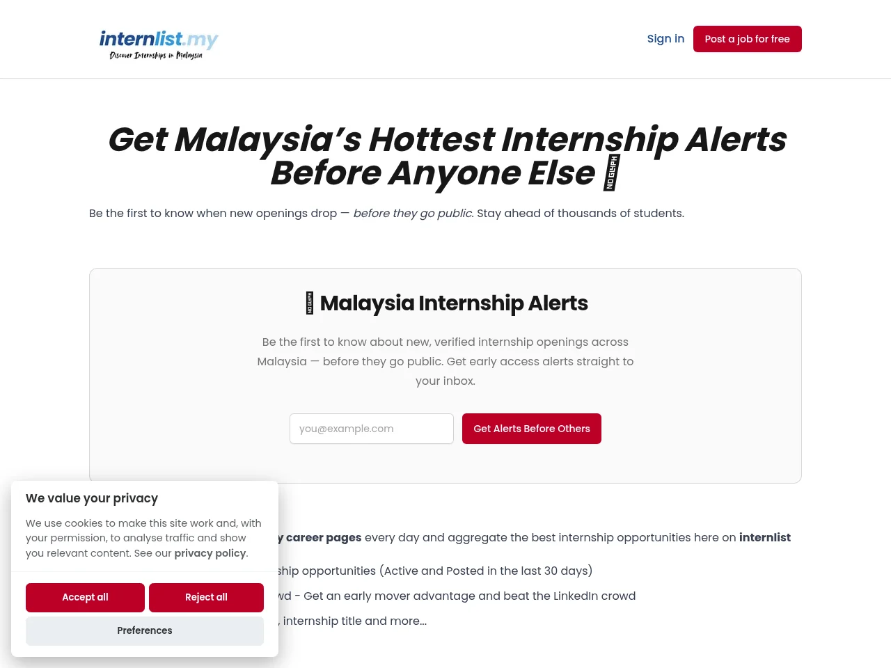 Internlist screenshot Internlist job board platform screenshot showing job search interface