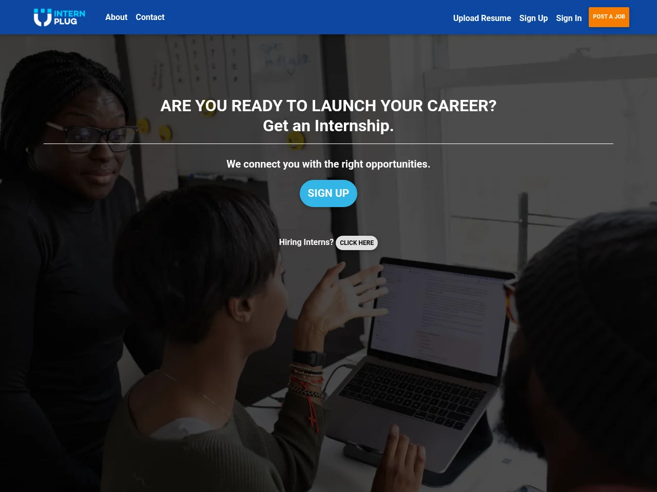 InternPlug job board platform screenshot showing job search interface