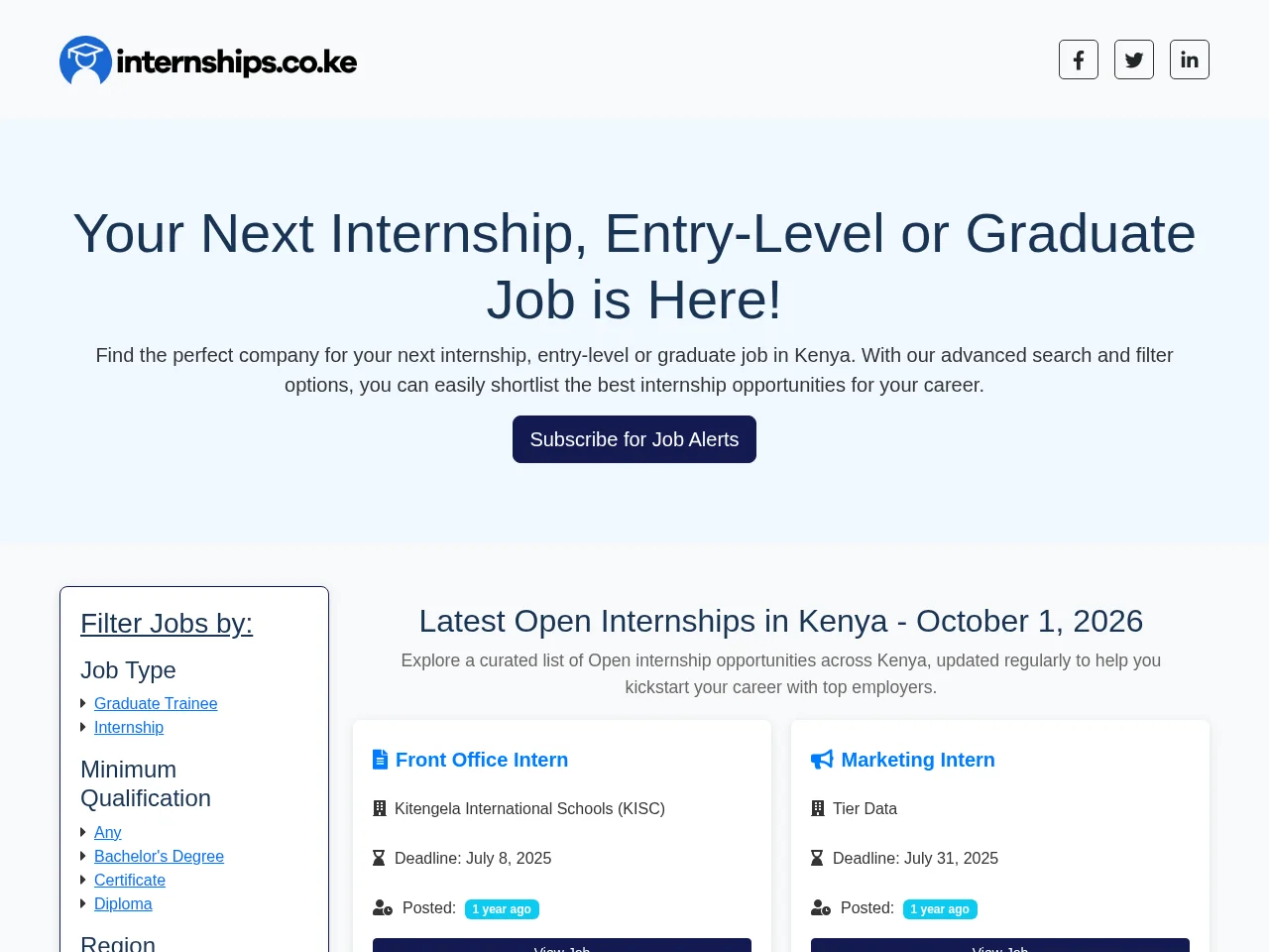 Internships.co.ke screenshot Internships.co.ke job board platform screenshot showing job search interface