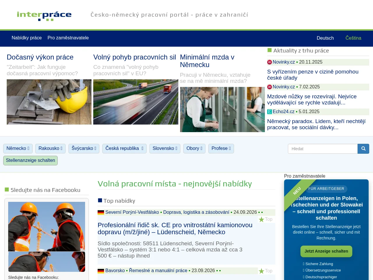interpráce job board platform screenshot showing job search interface