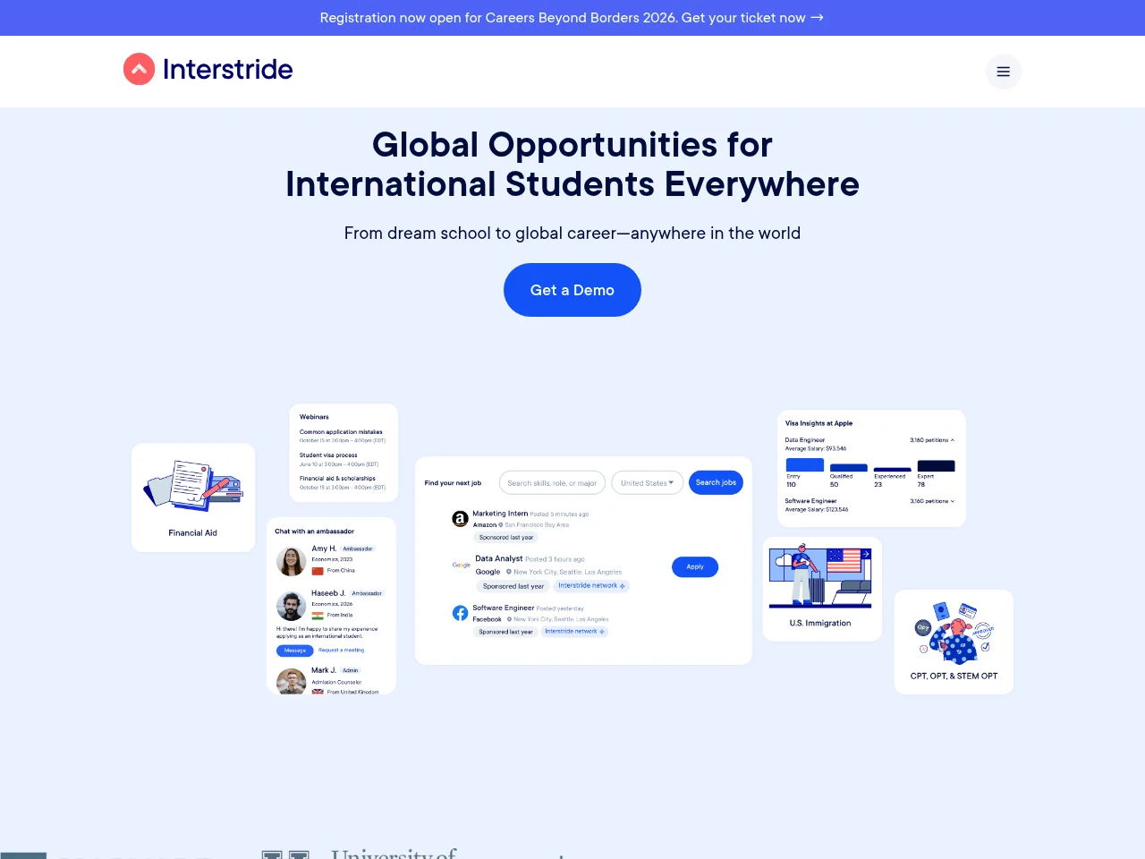 Interstride job board platform screenshot showing job search interface