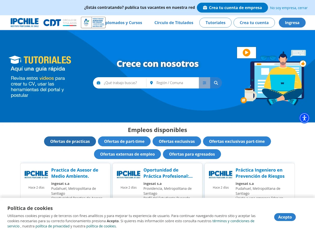 Portal de Empleos IP Chile screenshot Portal de Empleos IP Chile job board platform screenshot showing job search interface