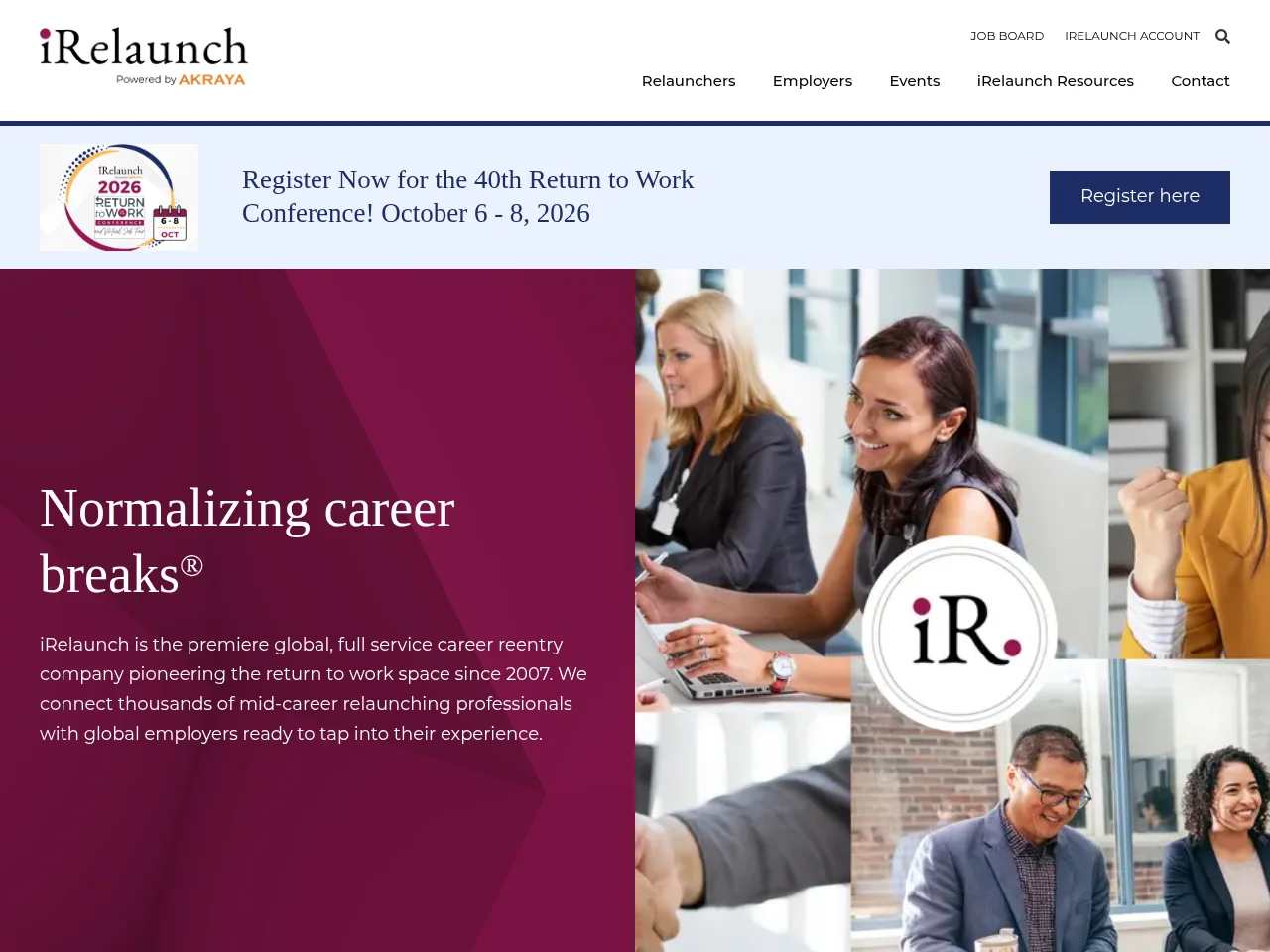 iRelaunch screenshot iRelaunch job board platform screenshot showing job search interface