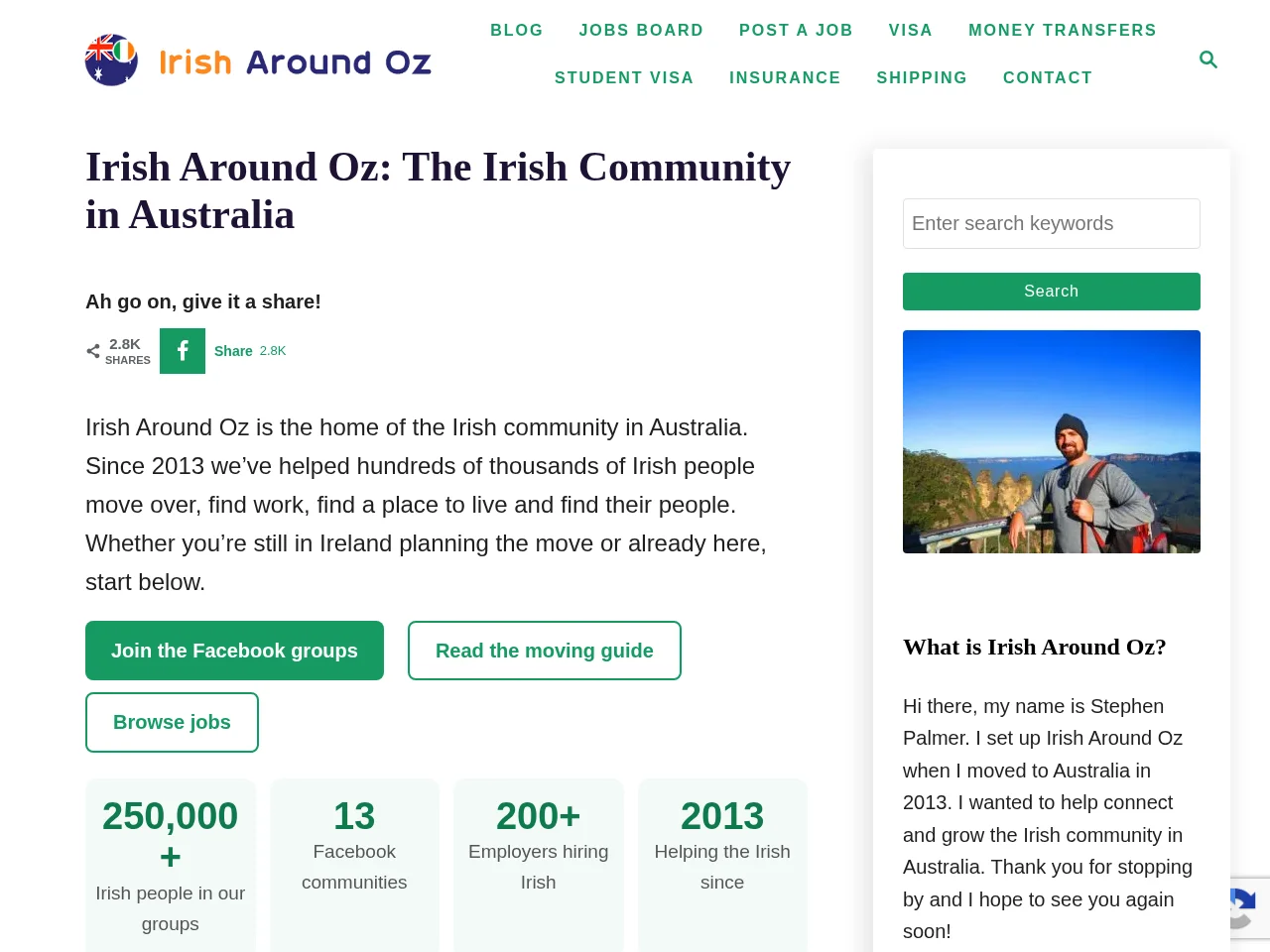 Irish Around Oz screenshot Irish Around Oz job board platform screenshot showing job search interface