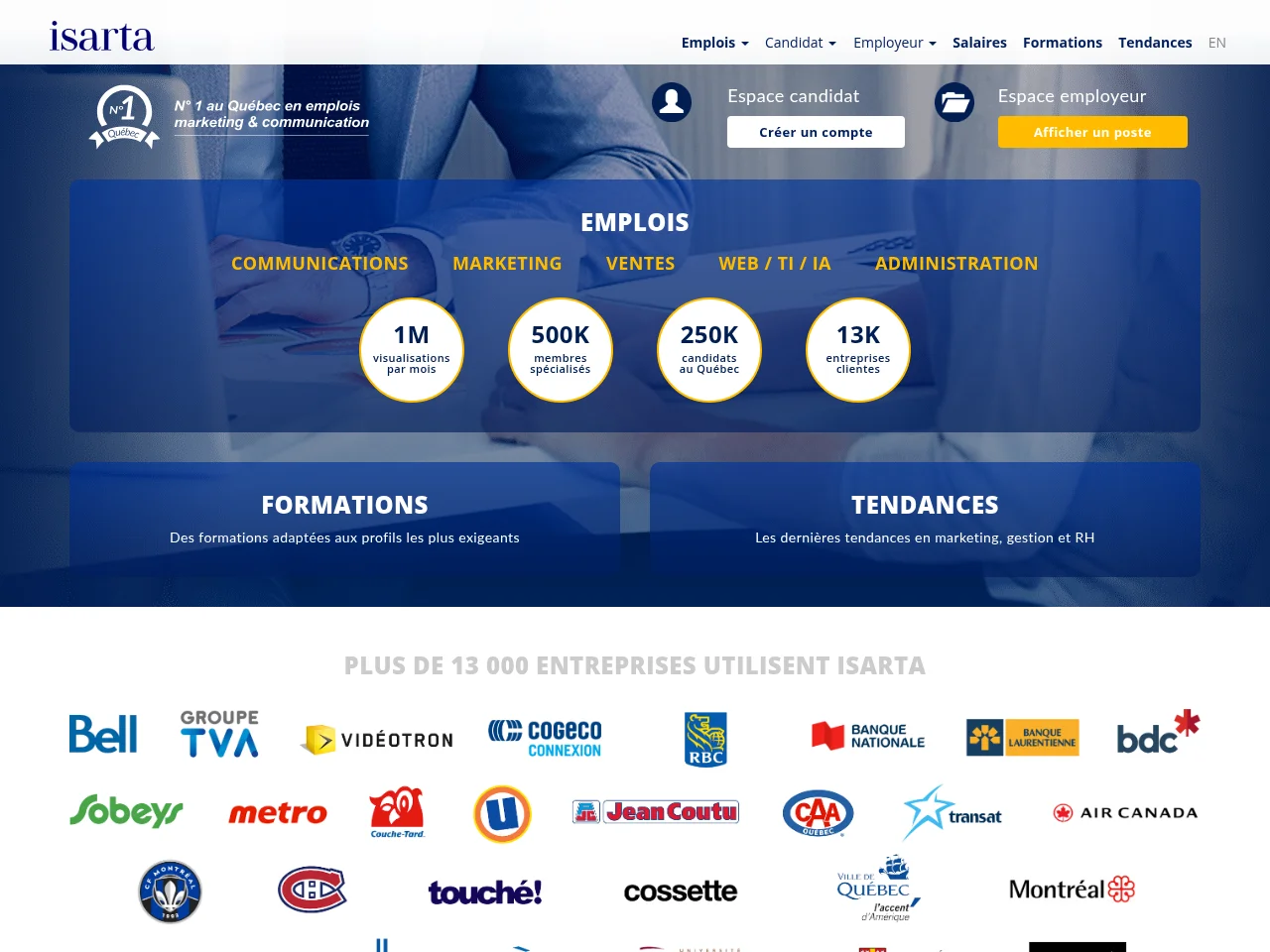 Isarta job board platform screenshot showing job search interface
