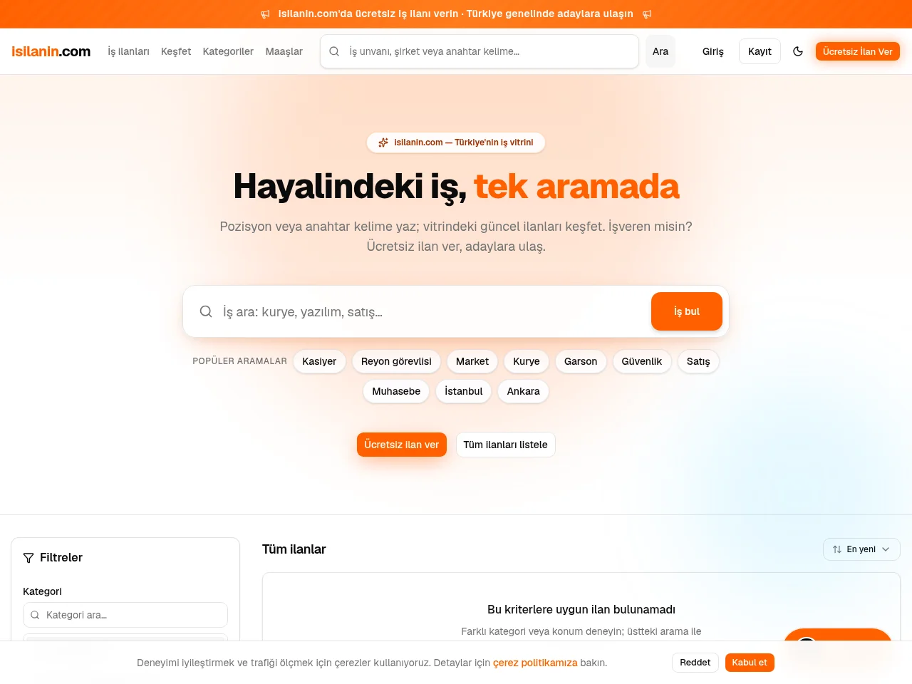 isilanin.com job board platform screenshot showing job search interface