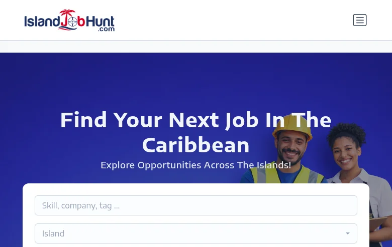 IslandJobHunt.com job board platform screenshot showing job search interface
