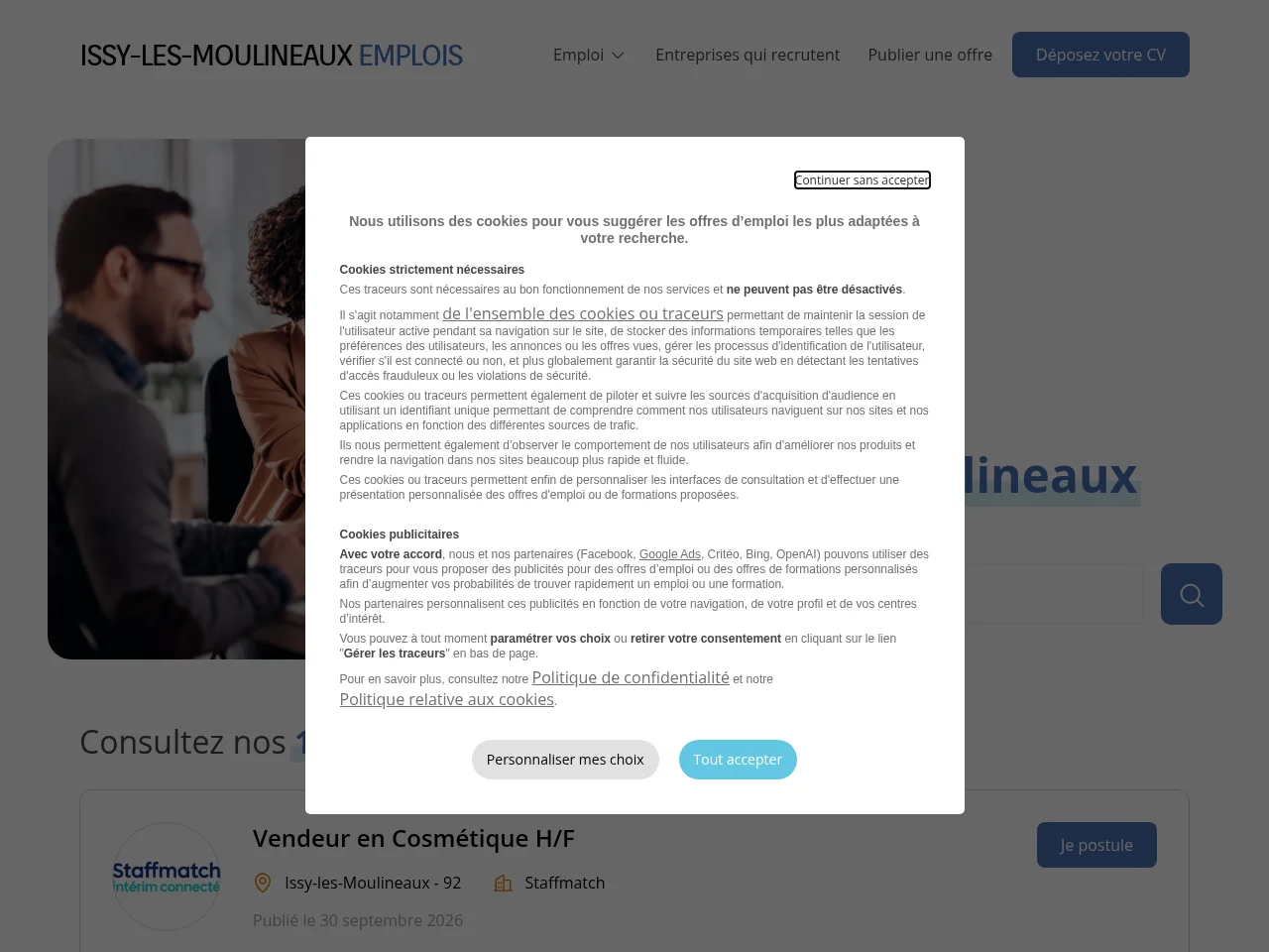 Issy-les-Moulineaux Emplois screenshot Issy-les-Moulineaux Emplois job board platform screenshot showing job search interface