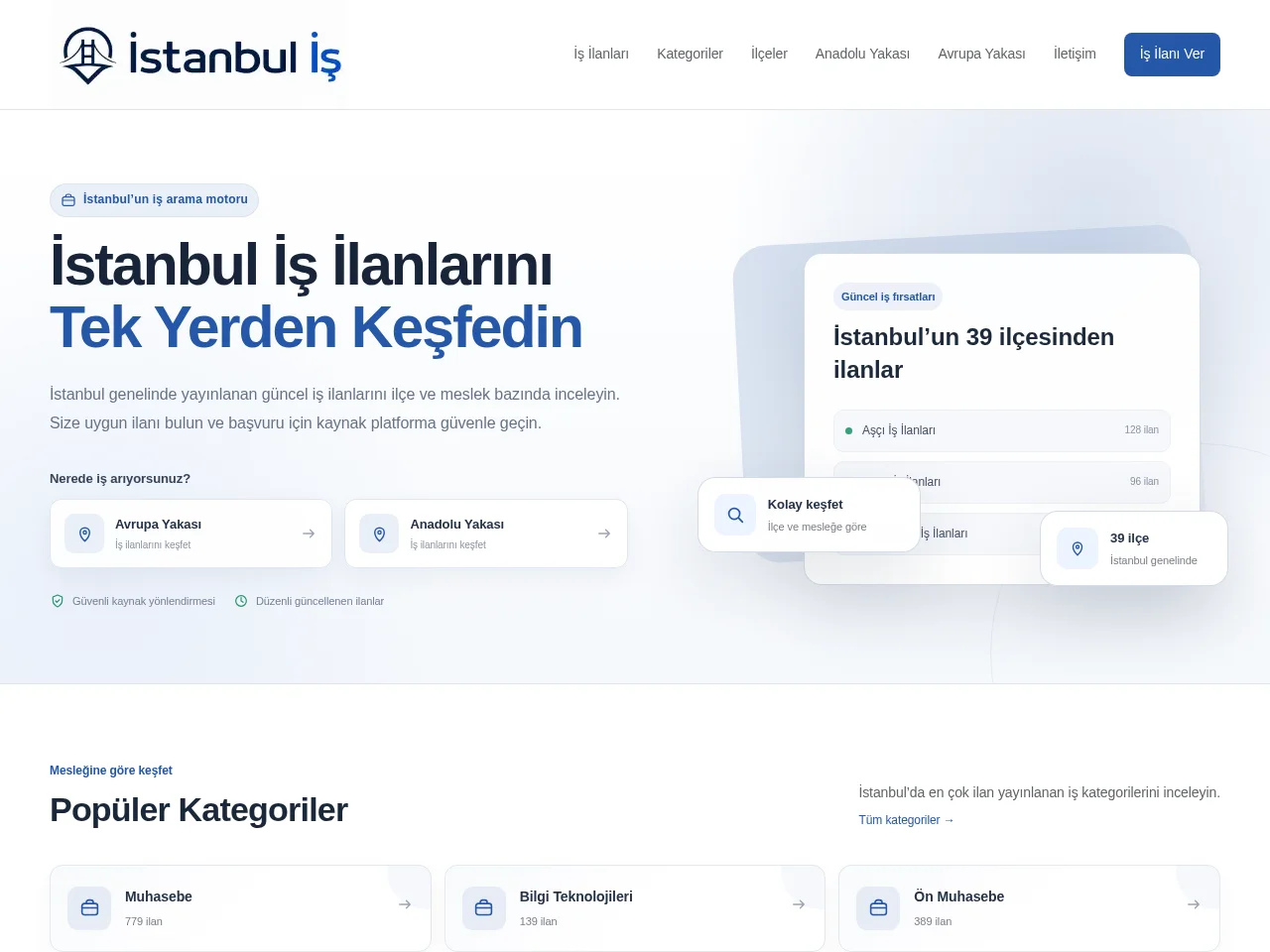 İstanbul İş job board platform screenshot showing job search interface