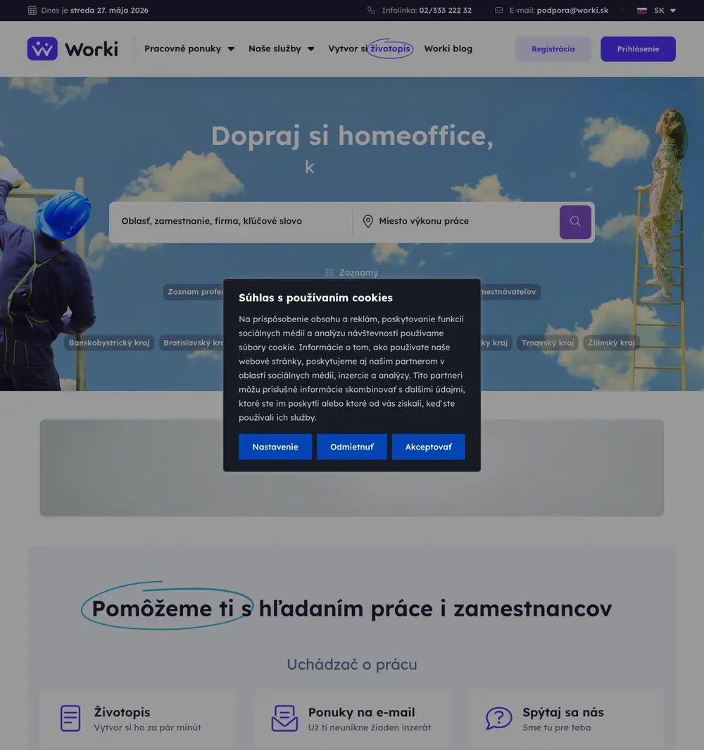 Worki.sk job board platform screenshot showing job search interface