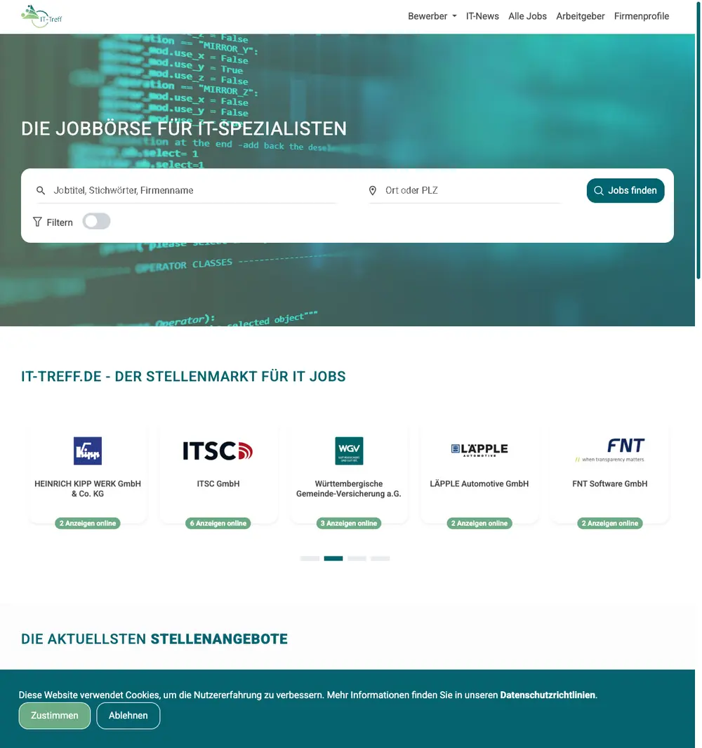 IT-Treff screenshot IT-Treff job board platform screenshot showing job search interface