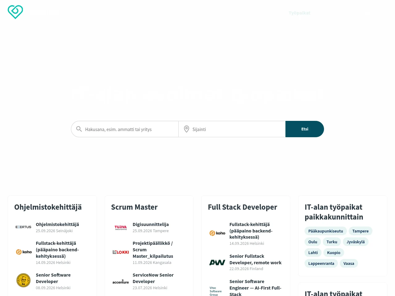 IT Duunitori screenshot IT Duunitori job board platform screenshot showing job search interface