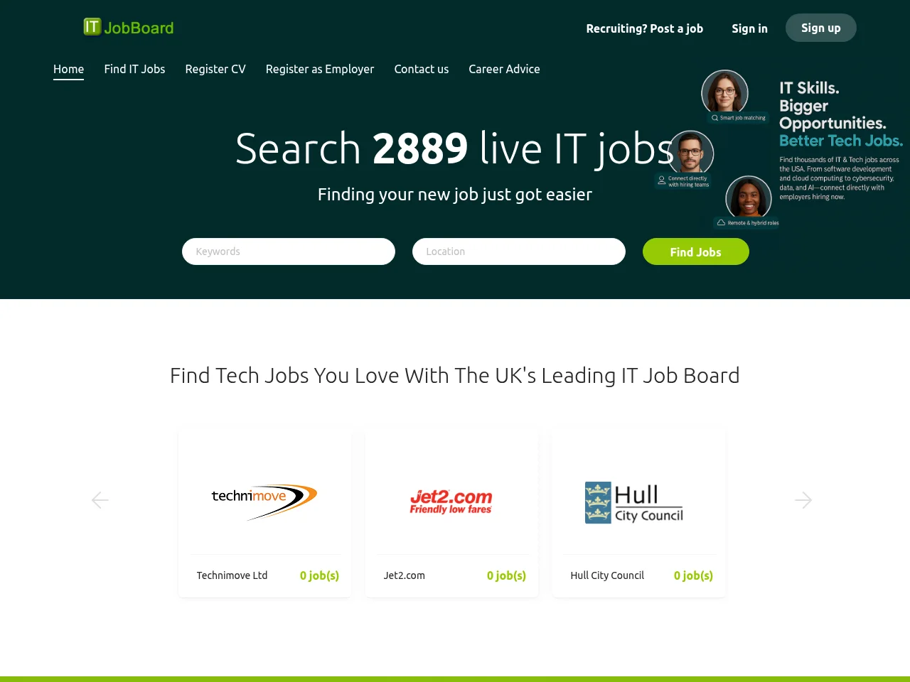 IT Job Board USA job board platform screenshot showing job search interface