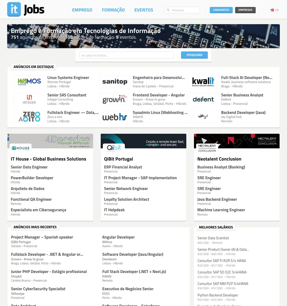 ITJobs job board platform screenshot showing job search interface