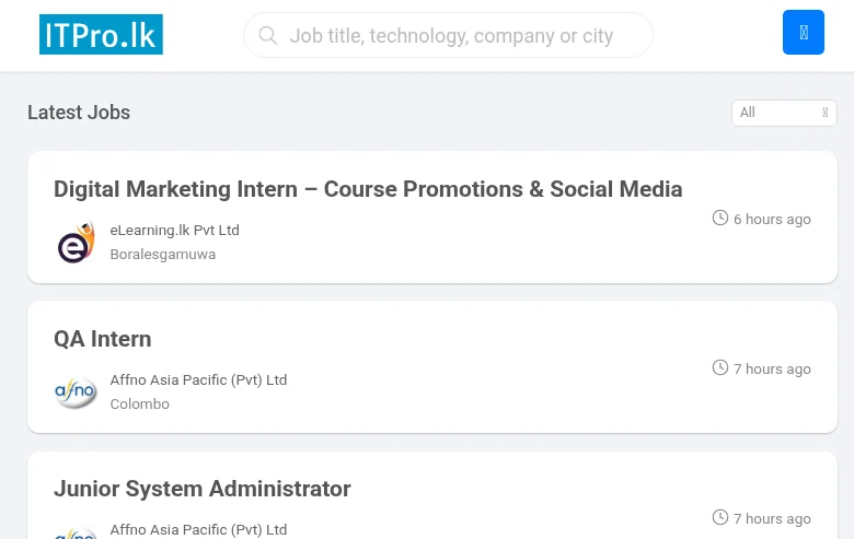 ITPro.lk screenshot ITPro.lk job board platform screenshot showing job search interface