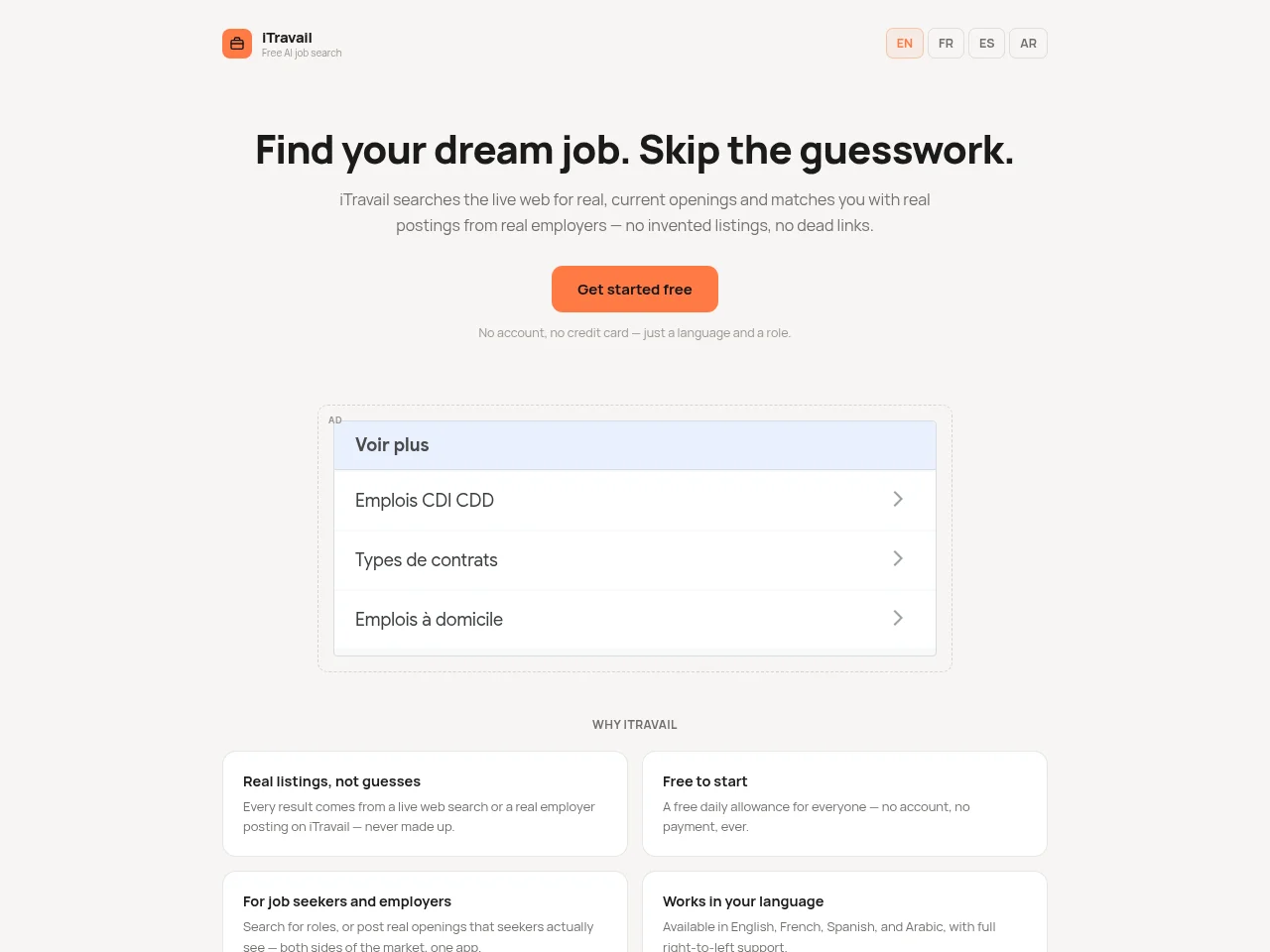 iTravail AI screenshot iTravail AI job board platform screenshot showing job search interface