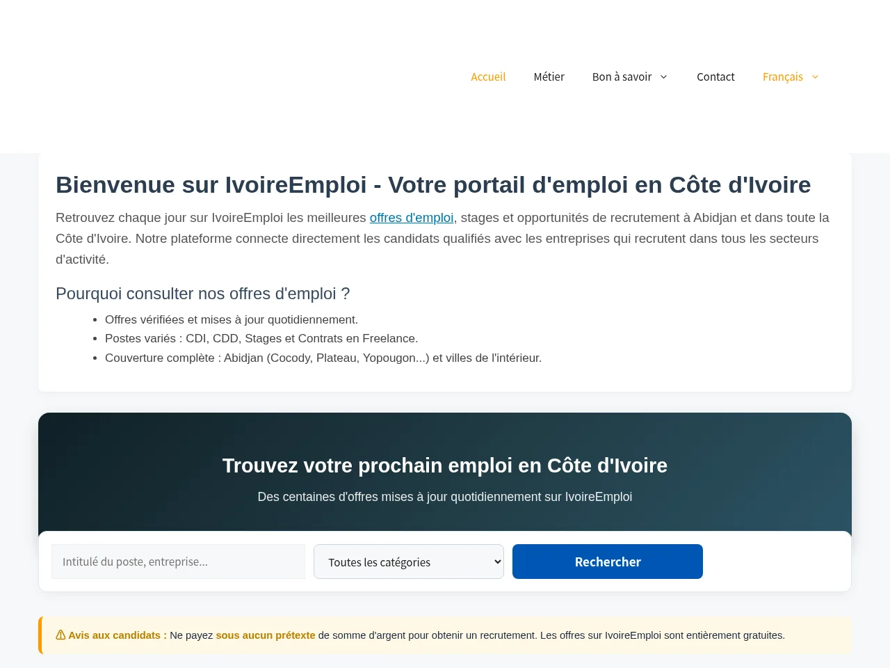 IvoireEmploi website screenshot