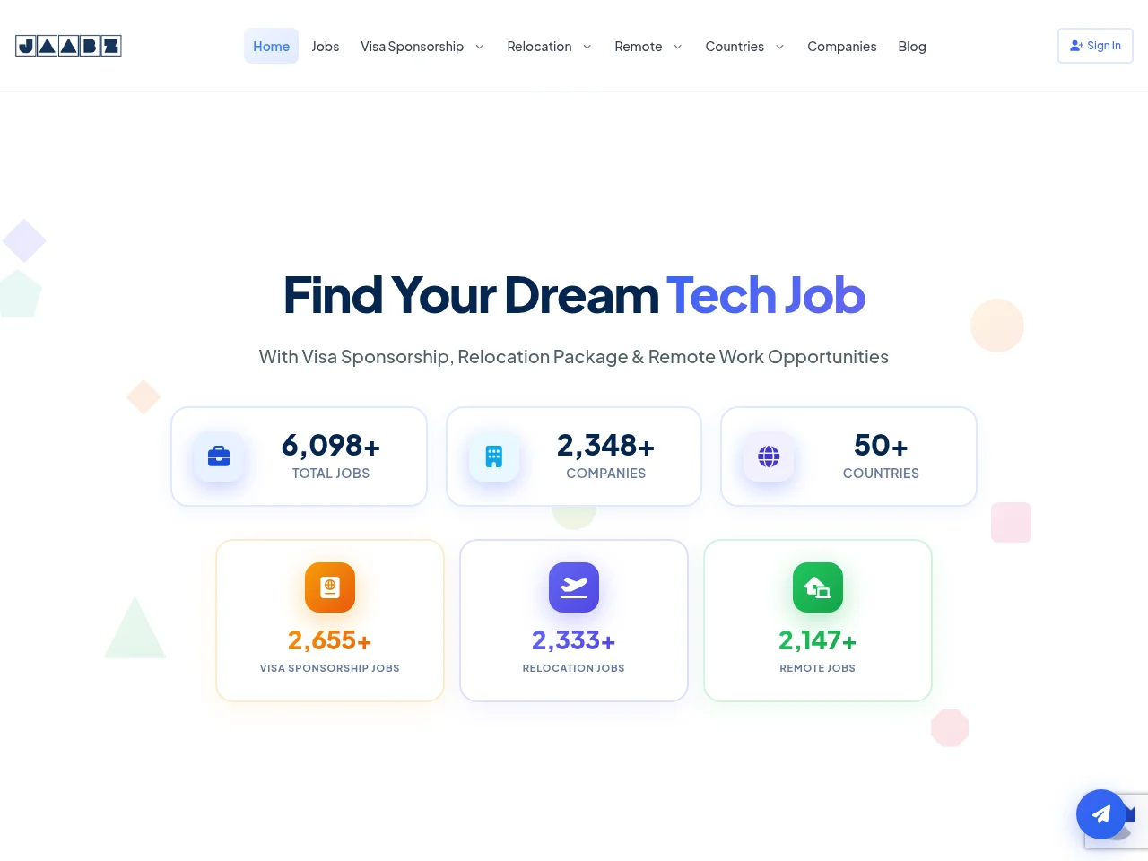 Jaabz job board platform screenshot showing job search interface