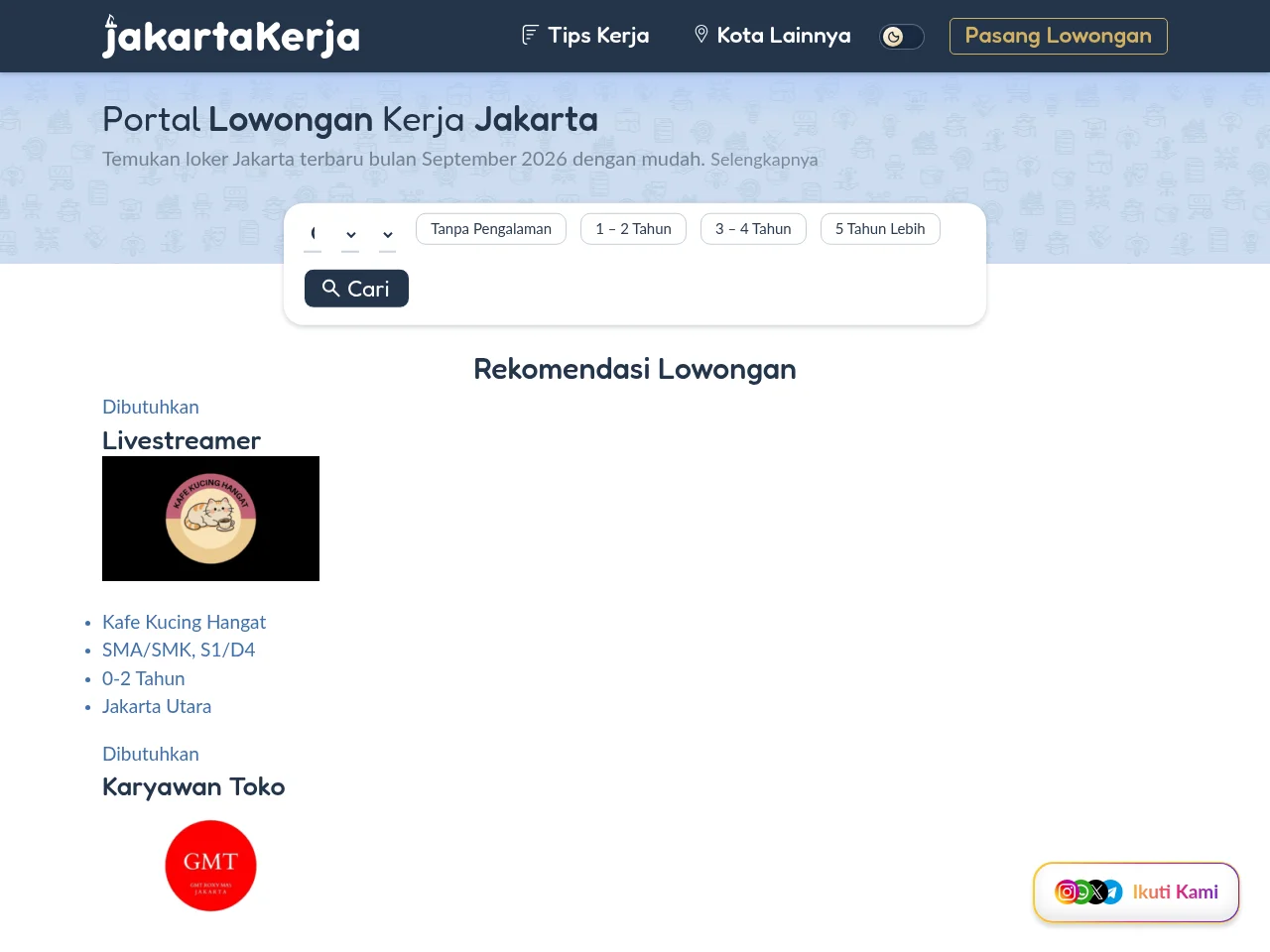 JakartaKerja.com screenshot JakartaKerja.com job board platform screenshot showing job search interface