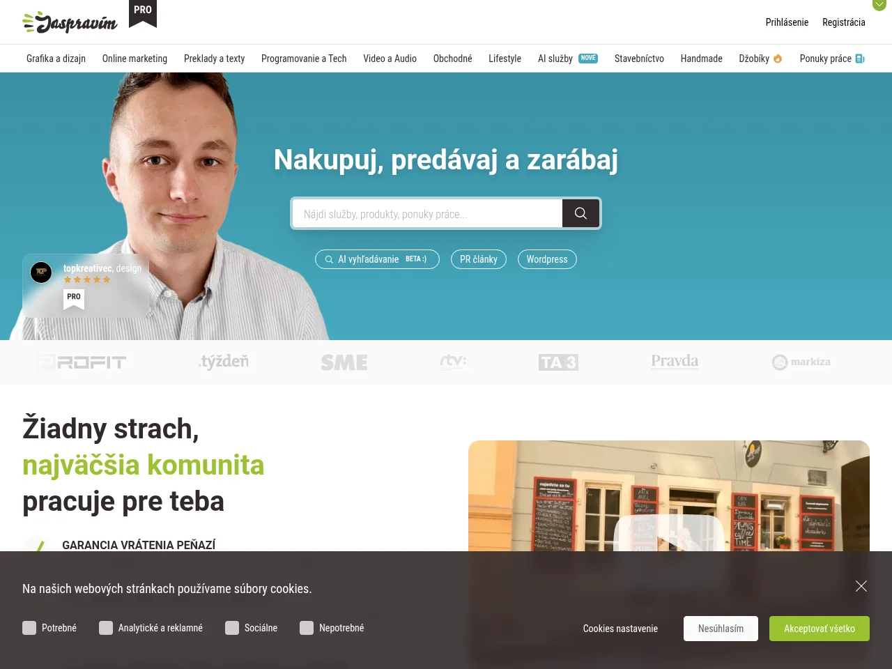 Jaspravim.sk job board platform screenshot showing job search interface
