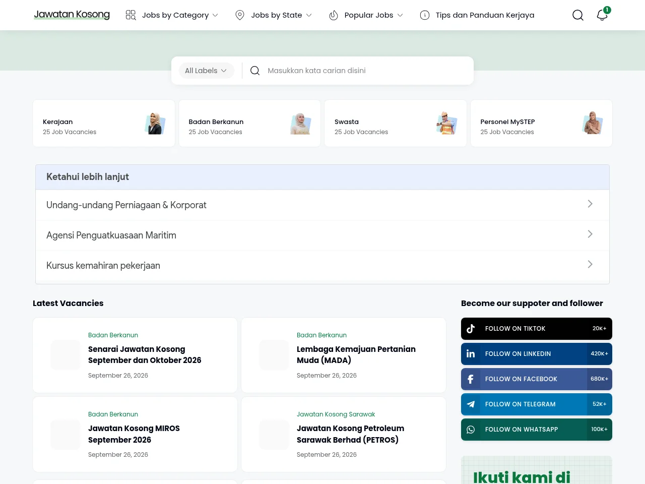 Jawatan Kosong screenshot Jawatan Kosong job board platform screenshot showing job search interface