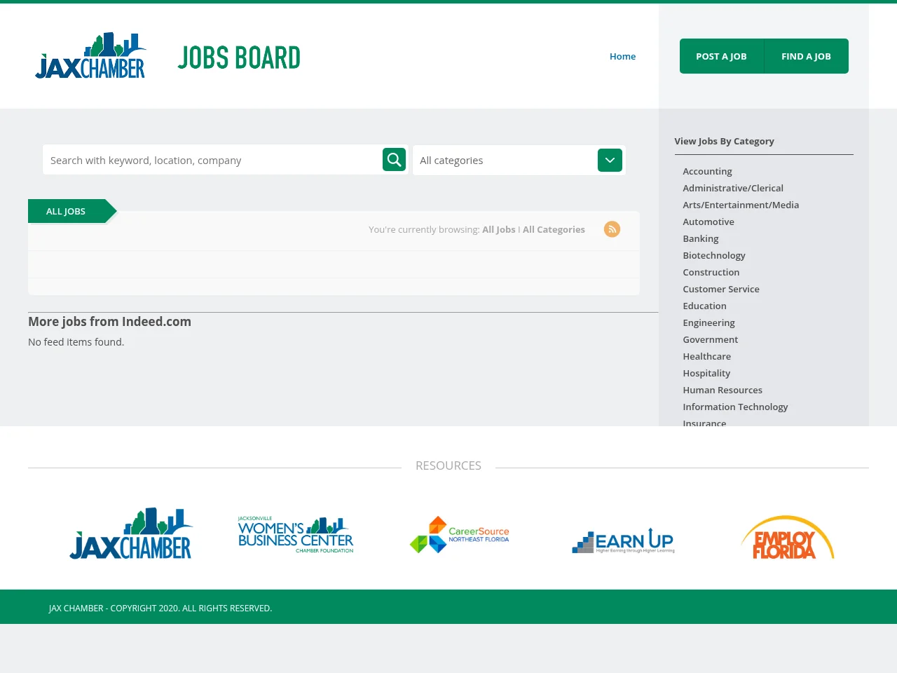 JAX Chamber Jobs Board screenshot JAX Chamber Jobs Board job board platform screenshot showing job search interface
