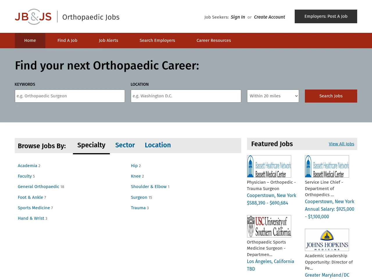 JBJS Orthopaedic Jobs screenshot JBJS Orthopaedic Jobs job board platform screenshot showing job search interface