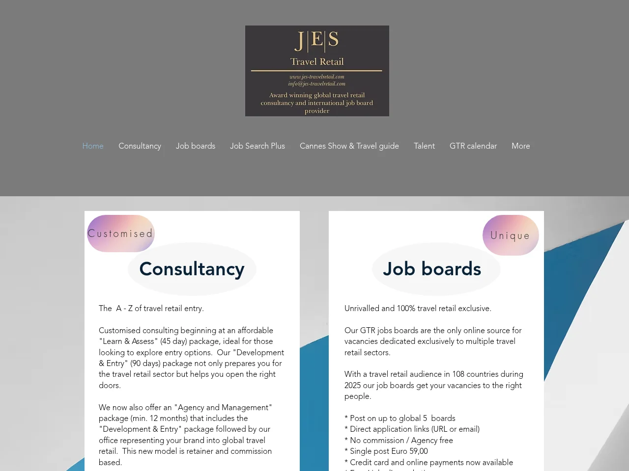 JES Travel Retail screenshot JES Travel Retail job board platform screenshot showing job search interface