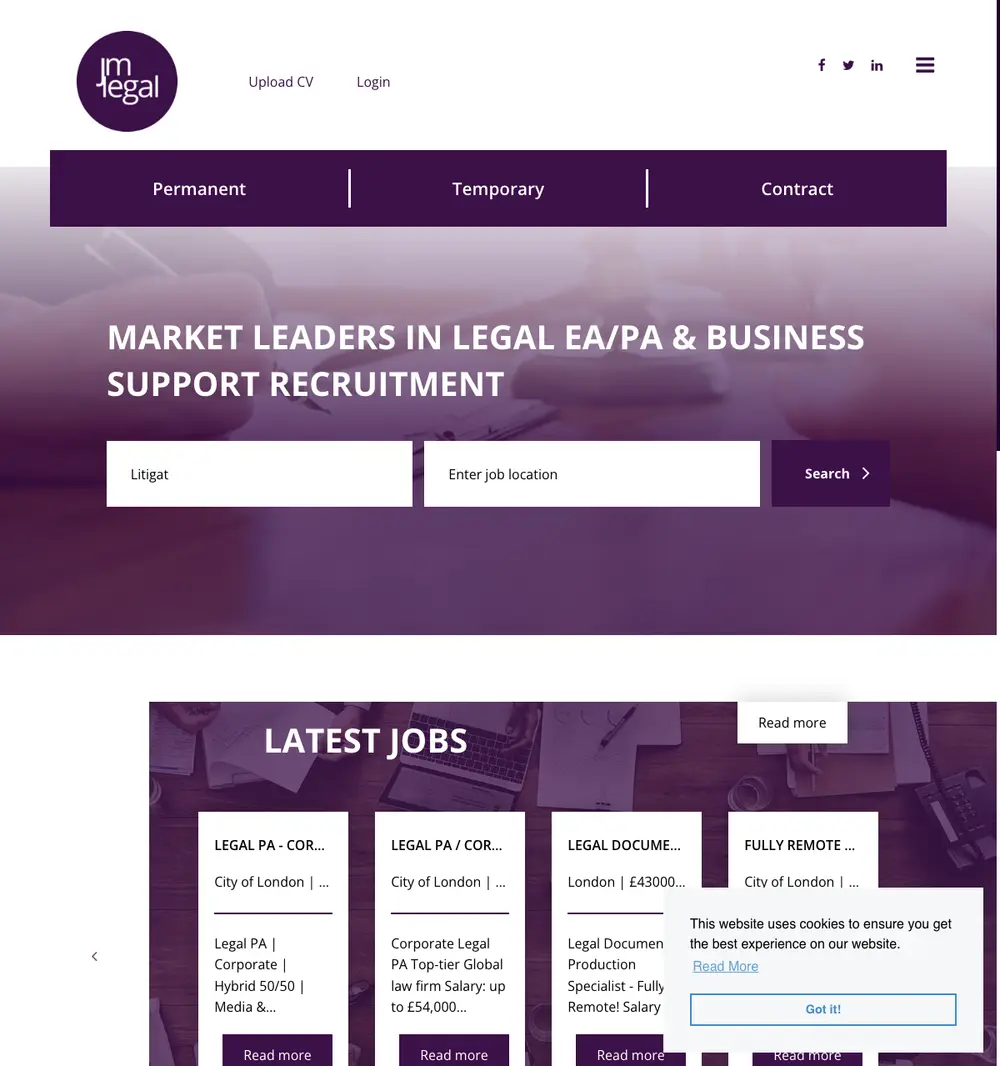 JM Legal screenshot JM Legal job board platform screenshot showing job search interface