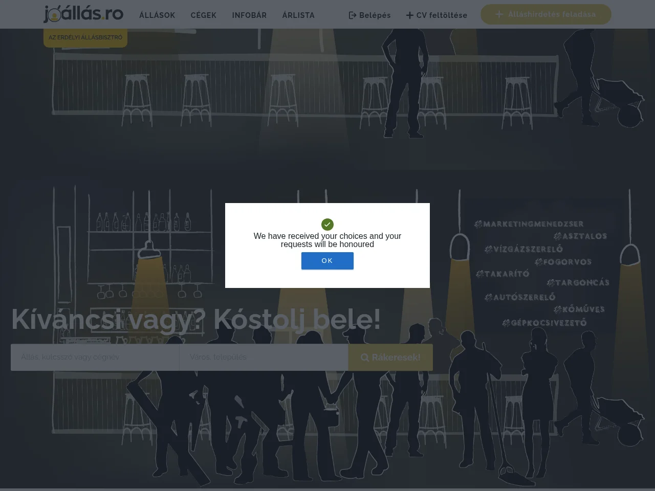 Jóállás.ro screenshot Jóállás.ro job board platform screenshot showing job search interface