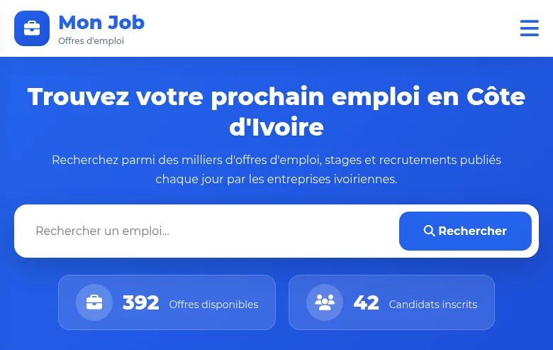 Mon Job job board platform screenshot showing job search interface