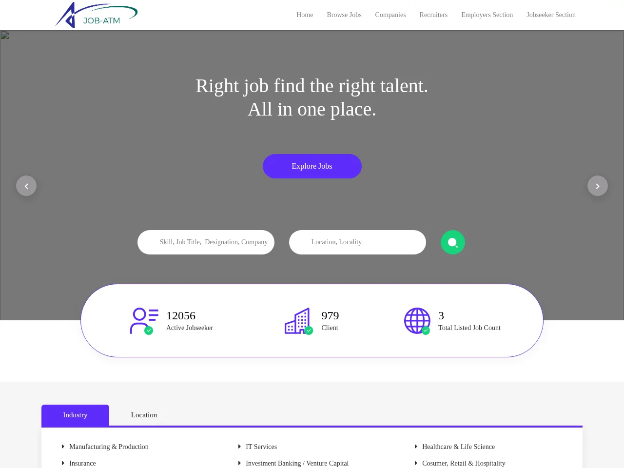 Job-ATM.online job board platform screenshot showing job search interface