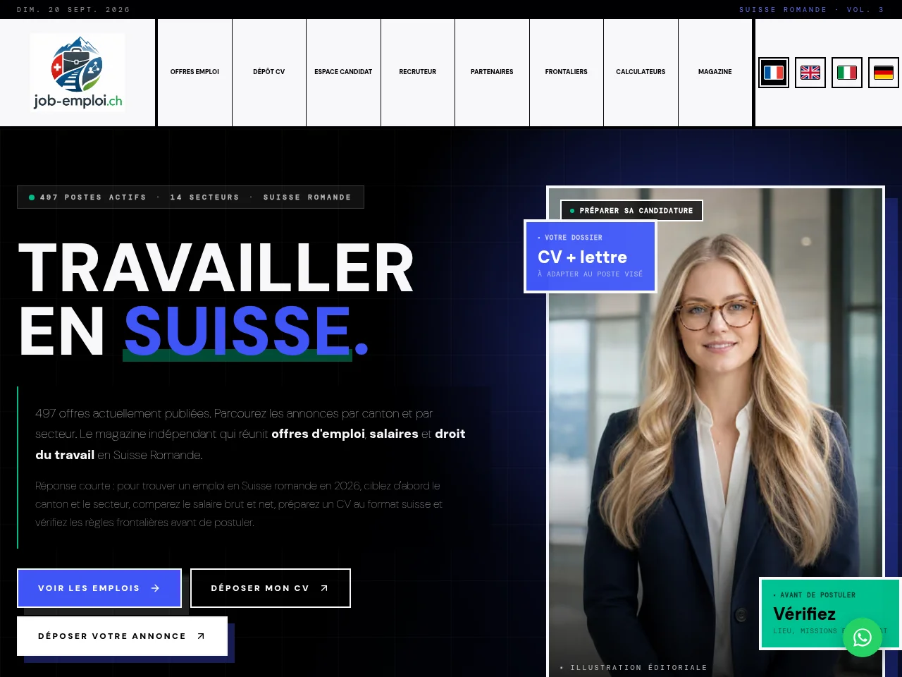 Job emploi Suisse job board platform screenshot showing job search interface