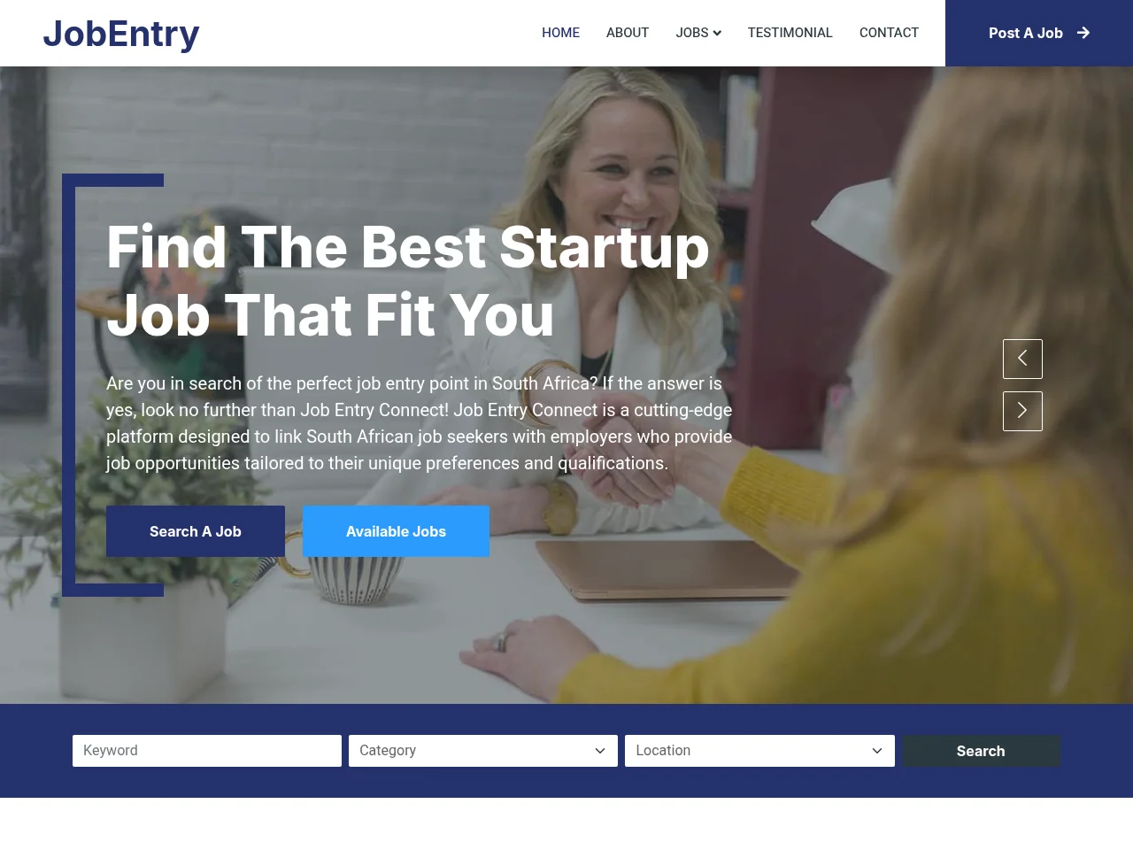 JobEntry job board platform screenshot showing job search interface