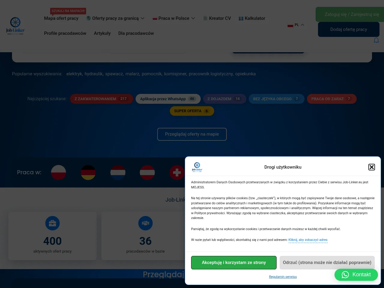 Job-Linker.eu job board platform screenshot showing job search interface
