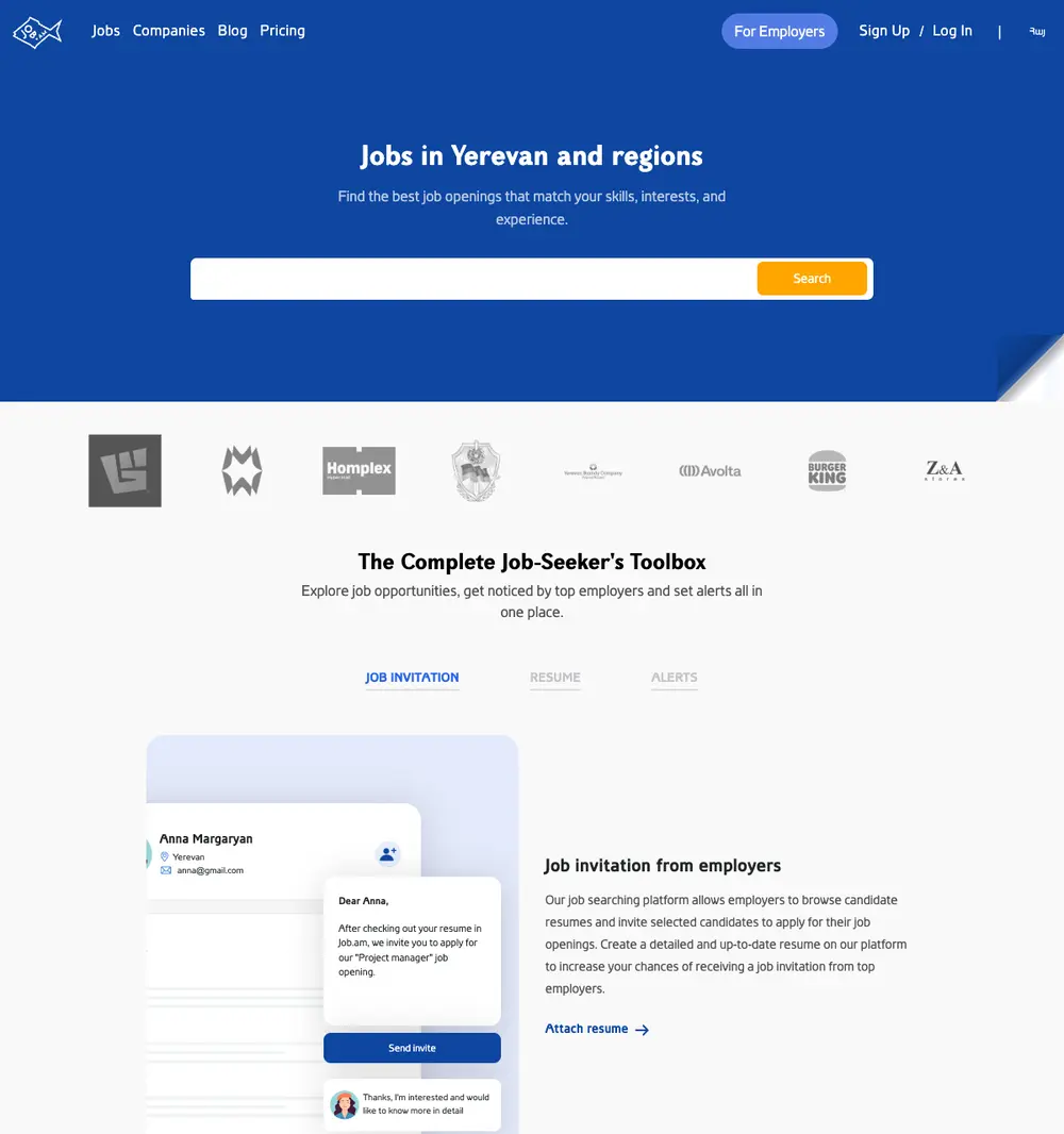 Job.am job board platform screenshot showing job search interface