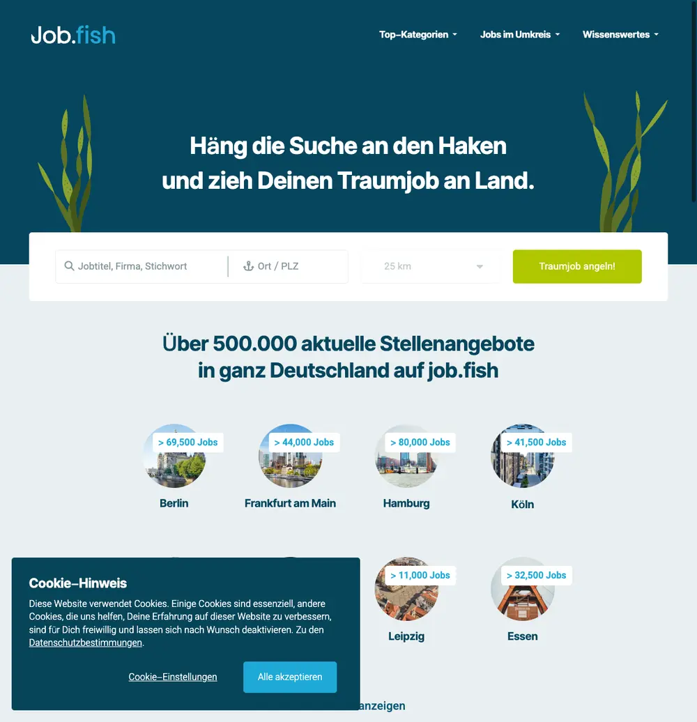 job.fish job board platform screenshot showing job search interface