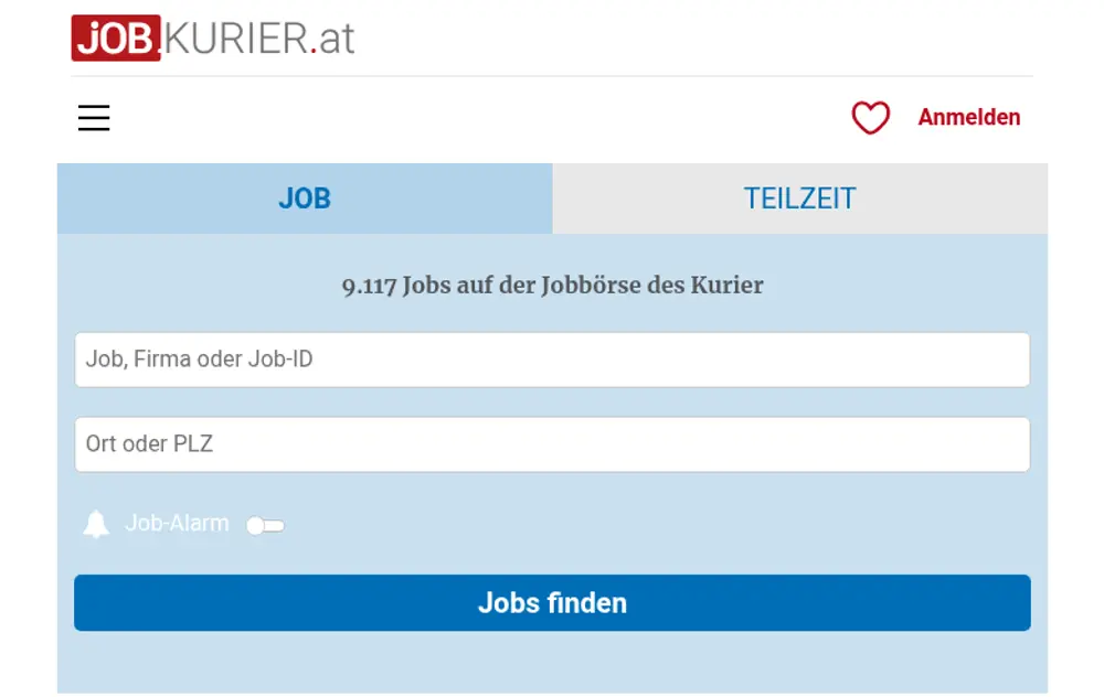 Kurier Jobbörse screenshot Kurier Jobbörse job board platform screenshot showing job search interface