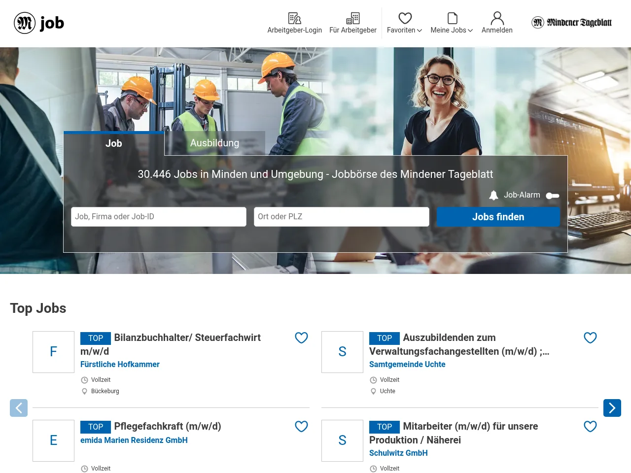 job.mt.de job board platform screenshot showing job search interface