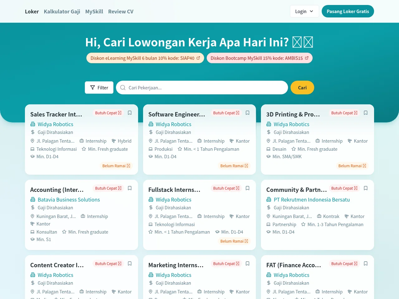 MySkill Job Board website screenshot
