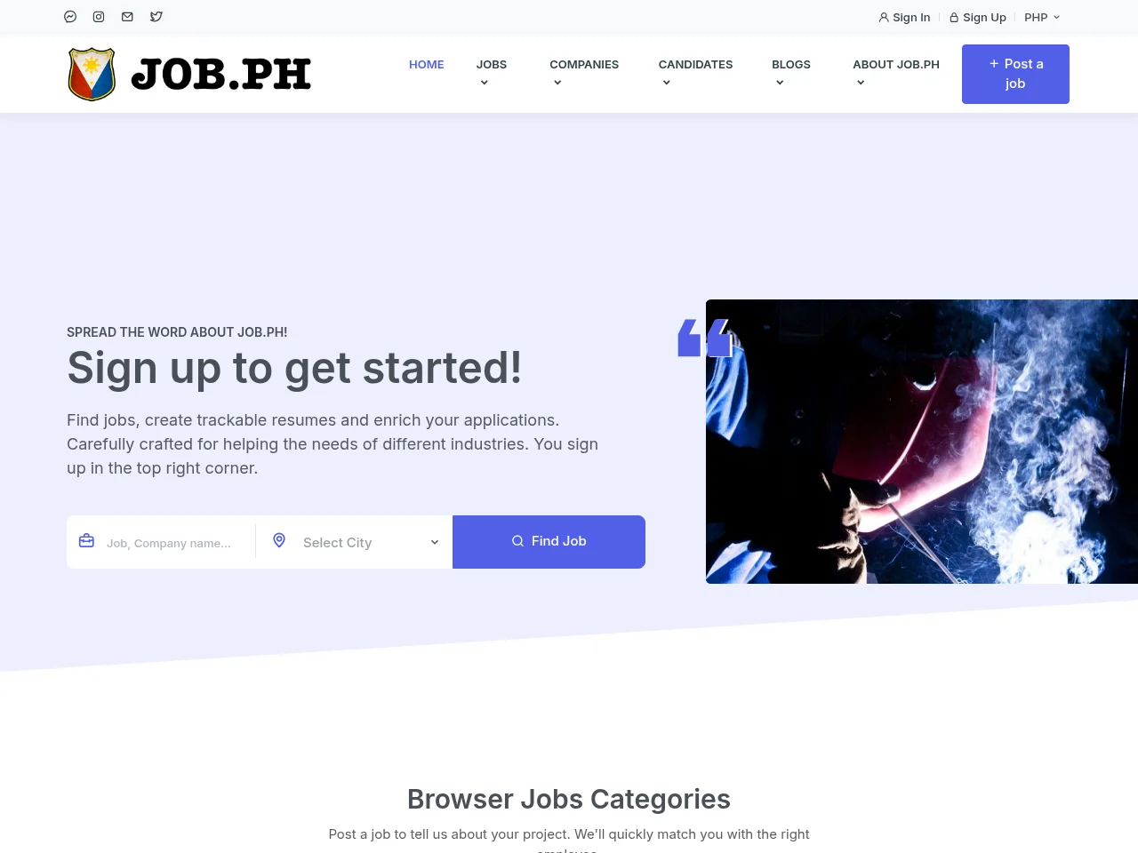 JOB.PH job board platform screenshot showing job search interface
