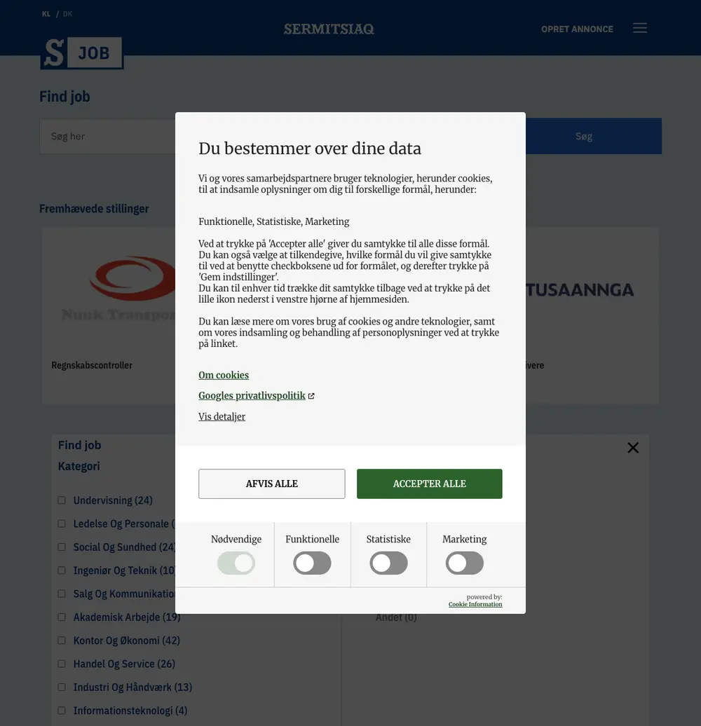 SJOB job board platform screenshot showing job search interface