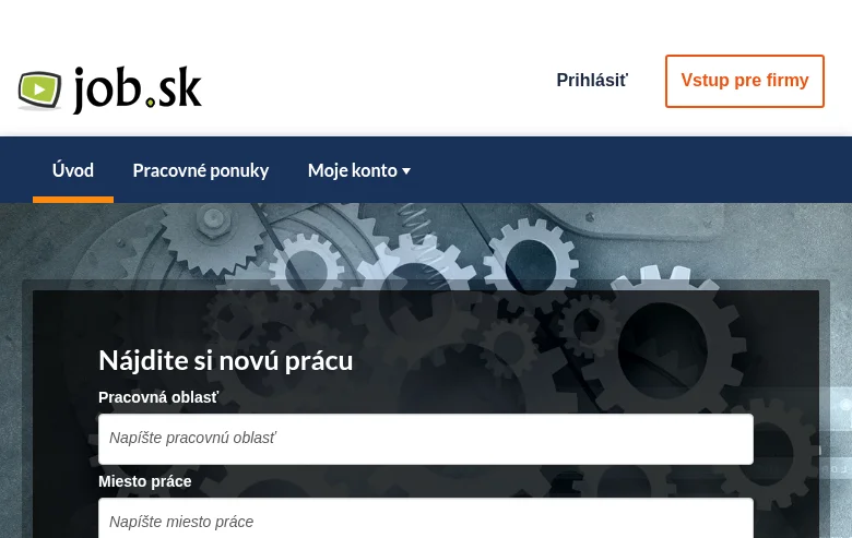 Job.sk job board platform screenshot showing job search interface