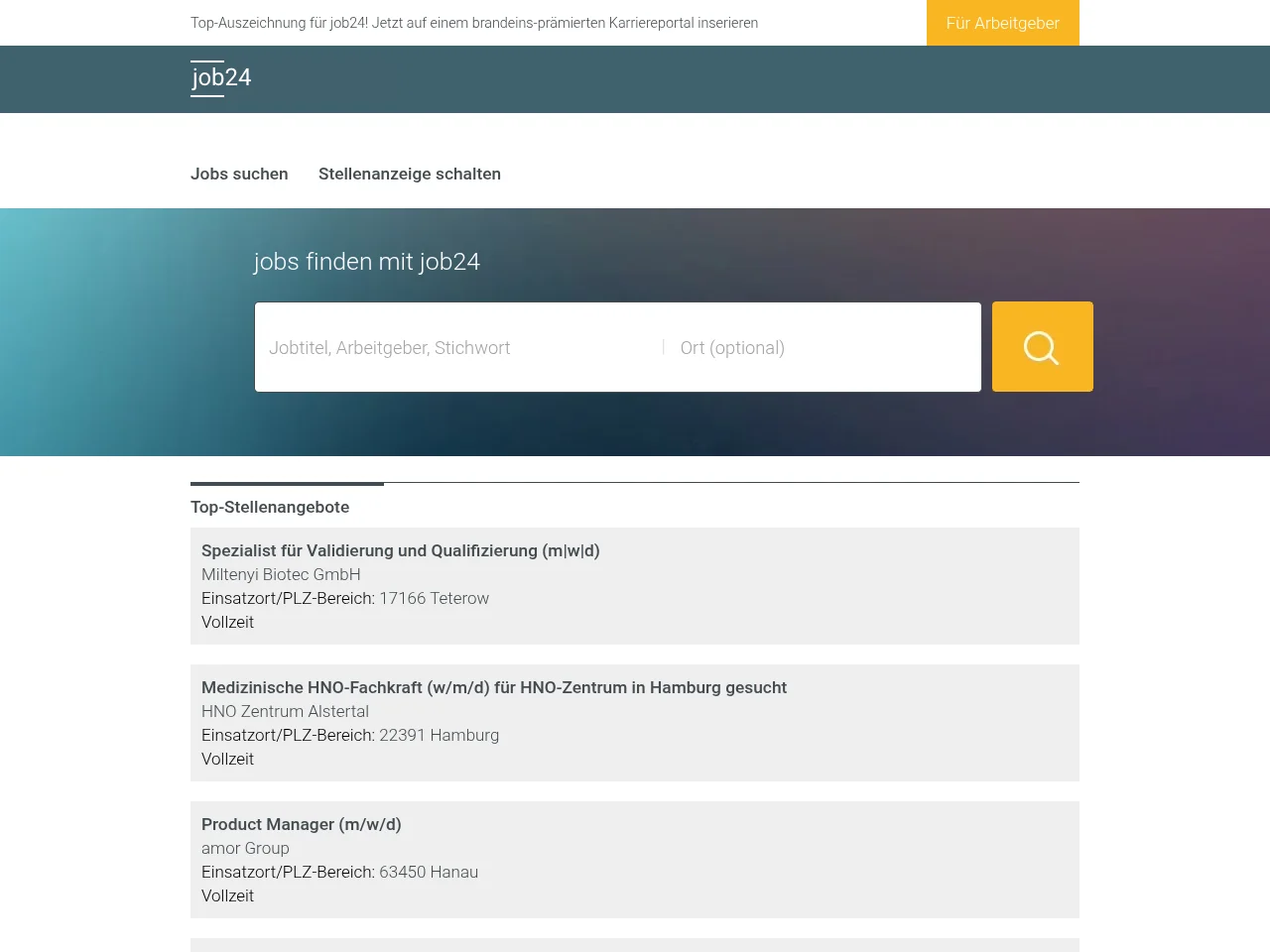 job24 job board platform screenshot showing job search interface