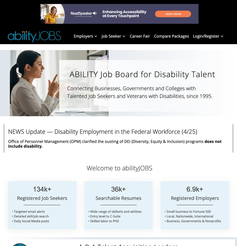 abilityJOBS job board platform screenshot showing job search interface
