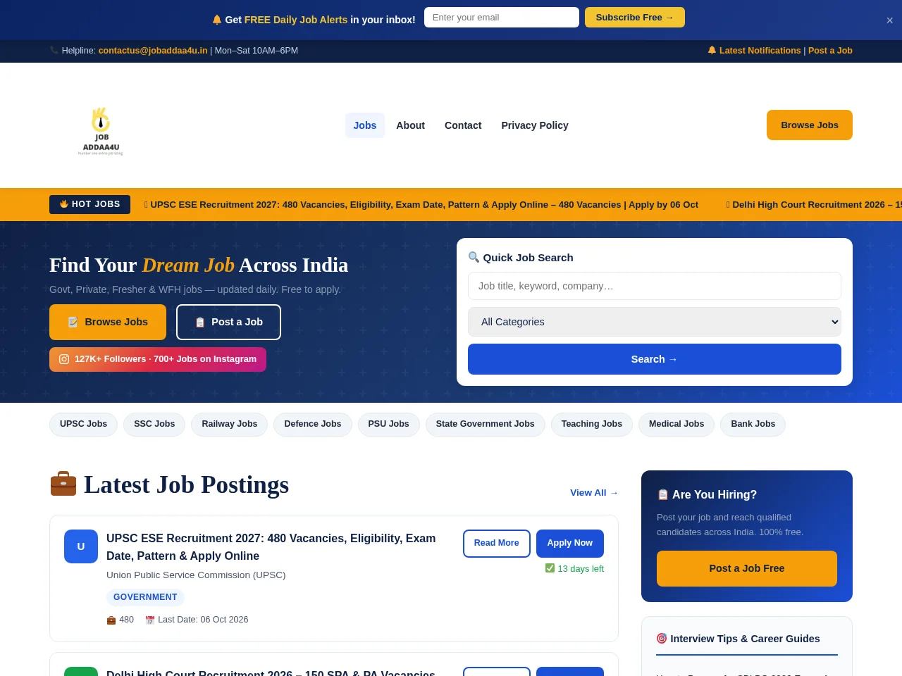 jobaddaa4u screenshot jobaddaa4u job board platform screenshot showing job search interface