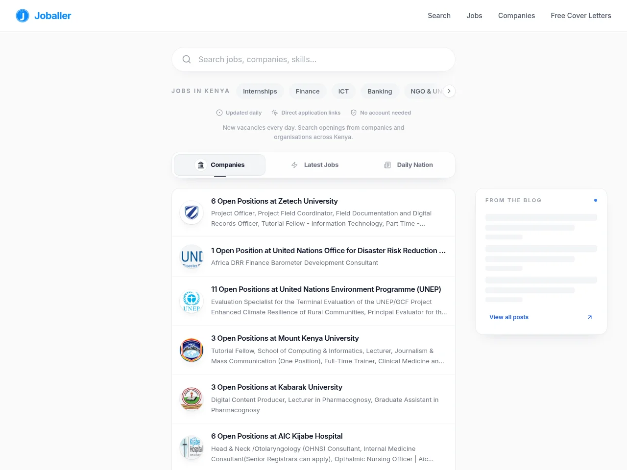 Joballer screenshot Joballer job board platform screenshot showing job search interface