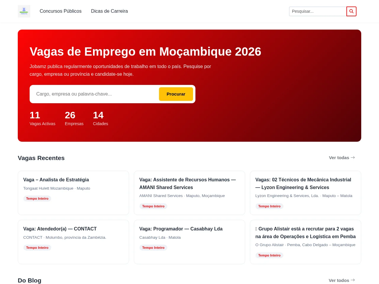 Jobamz job board platform screenshot showing job search interface
