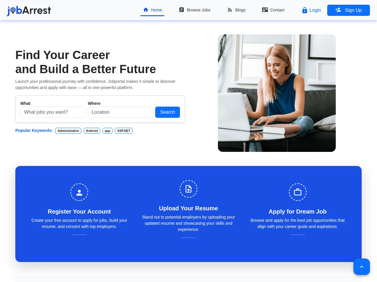 jobArrest job board platform screenshot showing job search interface